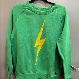 Aviator Nation green Sweatshirt with Yellow lightening bolt